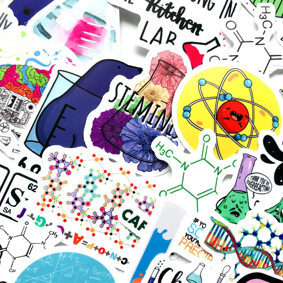 50 Stück Chemisches Periodensystem Aufkleber von Hizxj in Multicolor für Laptop, Fahrrad und Skateboard, wasserfeste DIY Graffiti Sticker - Bild 2