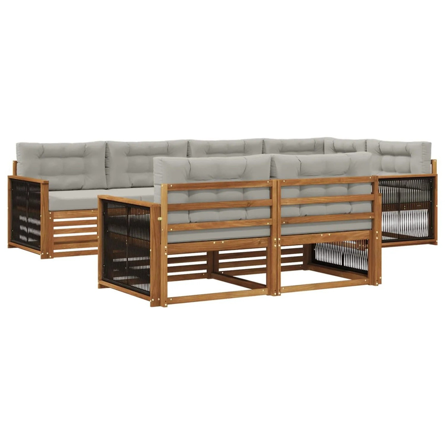 vidaXL Outdoor-Sofagarnitur aus Akazienholz in L-Form mit 7 Sitzkissen und Rückenkissen, Farbe: Natur und Hellgrau - Bild 2