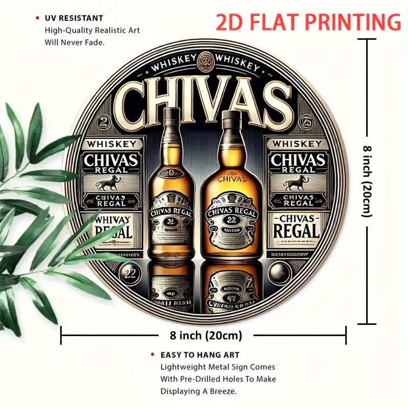 Chivas Regal Whiskey Bottles Wanddekoration aus Schmiedeeisen, runder Metallschild für Home Bar und Club, Durchmesser: 20 cm - Bild 3