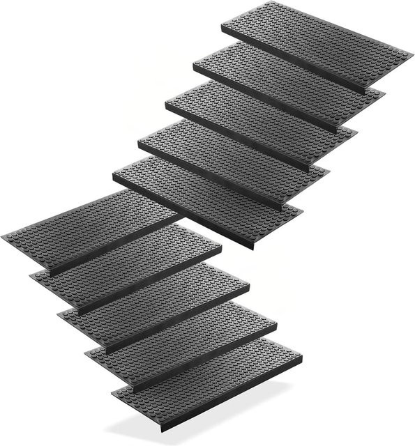 BigDean 10 Stück Stufenmatten aus Gummi in Schwarz mit Kreis Design, Anti Rutsch Outdoor Gummimatten, B: 75 cm, T: 25 cm - Bild 1
