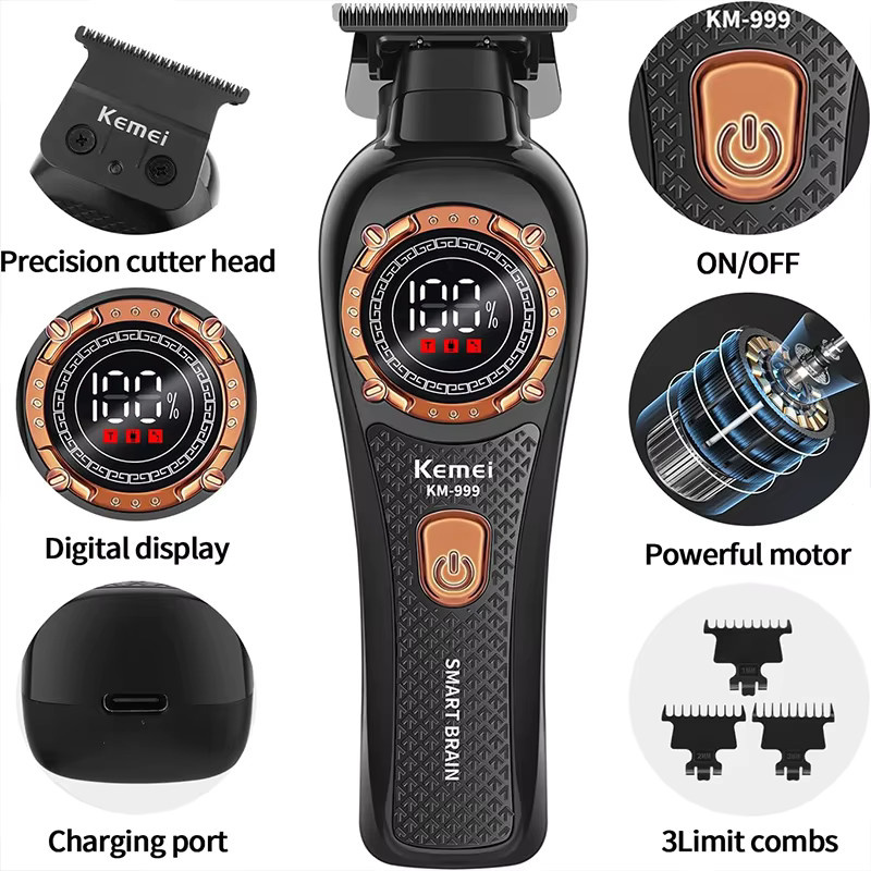Kemei KM-999 Haarschneider für Herren, Schwarz - Bild 3