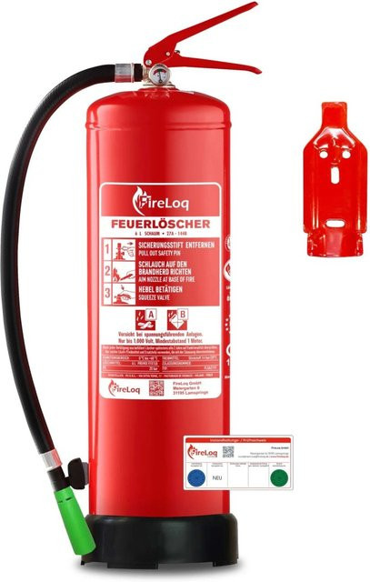 FireLoq Schaumlöscher 6L Fluorfrei 27A 144B in Rot mit Wandhalterung und Prüfnachweis - Bild 1