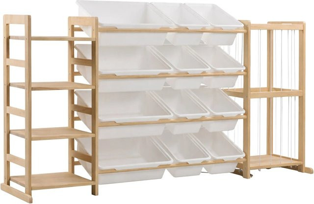 Relaxdays Kinderregal aus Kiefernholz in Weiß mit 12 Boxen, B/T/H: 80 x 30 x 150 cm - Bild 1