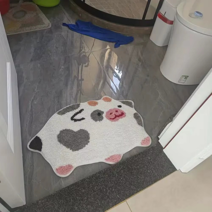 VIKAMA Teppich mit Kuh-Alien-Muster in Weiß, weich und rutschfest für Schlafzimmer und Eingangsbereich - Bild 3