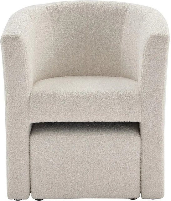 Vente-unique Sessel Jovana mit gerader Rückenlehne und Ottomane in Weiß aus Bouclé-Stoff, Höhe: 65 cm - Bild 1