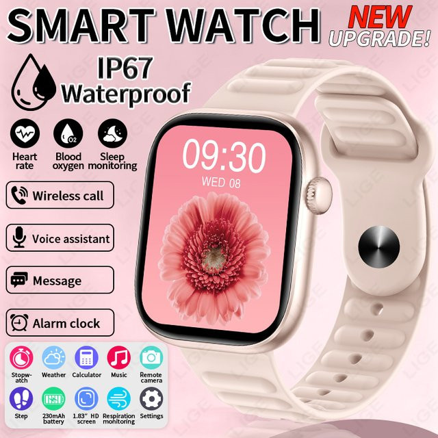 LIGE Smartwatch, 1,83 Zoll, Schwarz, Silikon, Herren - Bild 1