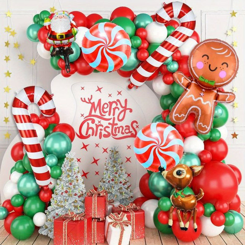 91-teiliges Weihnachtsballon-Set für Girlanden und Ballonbögen mit Lebkuchen, Elch und Santa Motiven, mehrfarbig, Kunststoff-Dekoration für Weihnachten und Neujahr - Bild 1