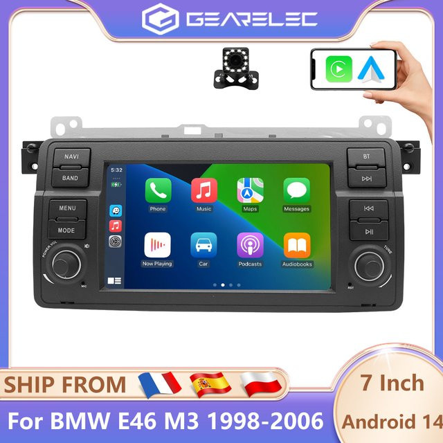 GEARELEC Android 14 Autoradio mit 7 Zoll Display für BMW E46 M3 und Rover 75, Carplay, GPS, WiFi, Bluetooth und FM RDS, Schwarz - Bild 1
