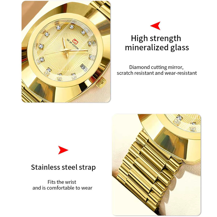 VA VA VOOM Herrenuhr, Quarz, Edelstahlarmband, Diamant, Gold - Bild 2