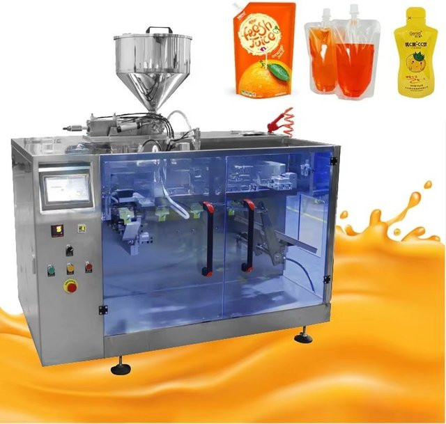 Automatische Verpackungsmaschine für aufrechte Beutel zur Abfüllung von Fruchtsäften und flüssigen Getränken in Silber - Bild 1