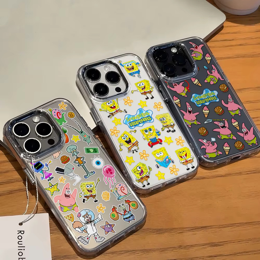 SpongeBob Schutzhülle für Apple iPhone 16 15 14 13 12 11 Pro Max Mini X XR XS Max Air Plus Transparent Weich - Bild 3