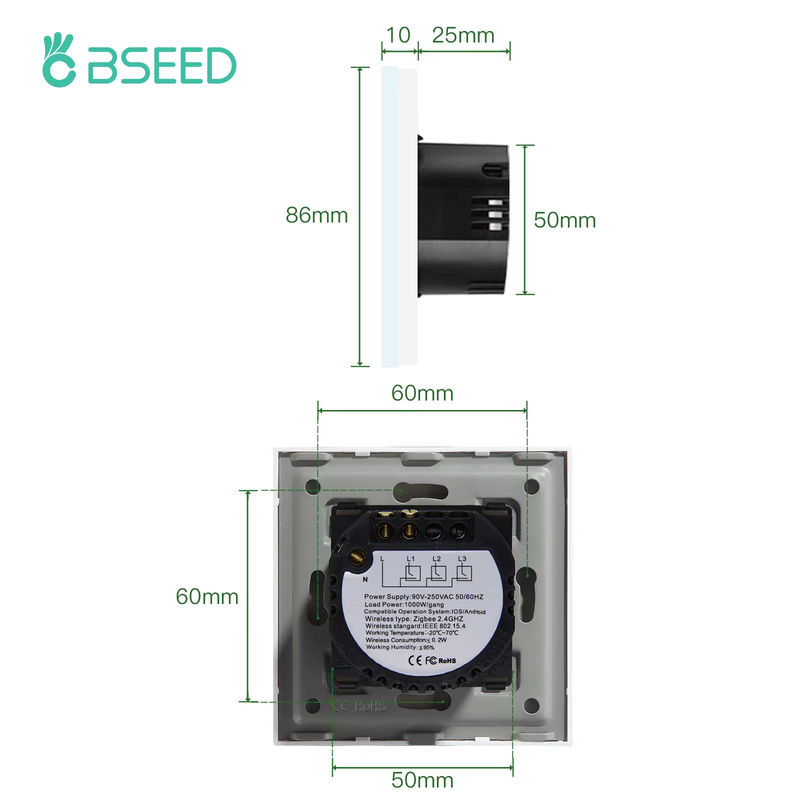 BSEED Zigbee Smart Wand Schalter mit Touch-Funktion, Tuya kompatibel, Schwarz, Steuerung via Alexa und Google Home, benötigt Neutralleiter - Bild 4