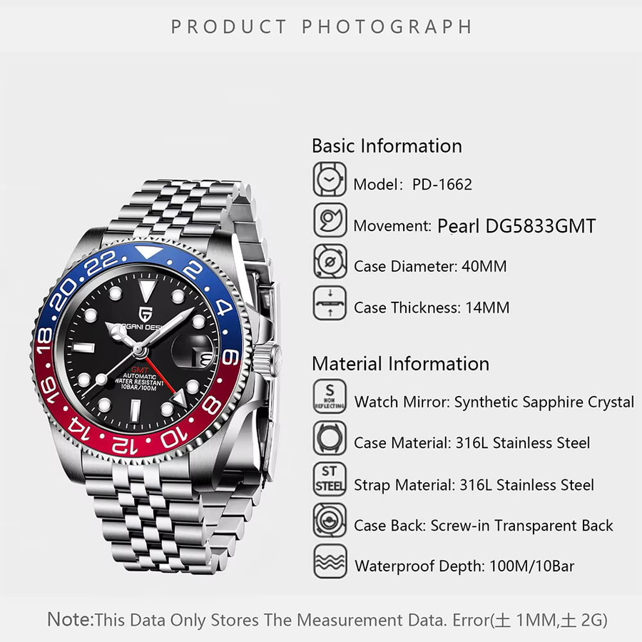 PAGANI DESIGN Armbanduhr GMT, Mechanisch, Edelstahl, Saphirglas, 40 mm, Herren - Bild 5