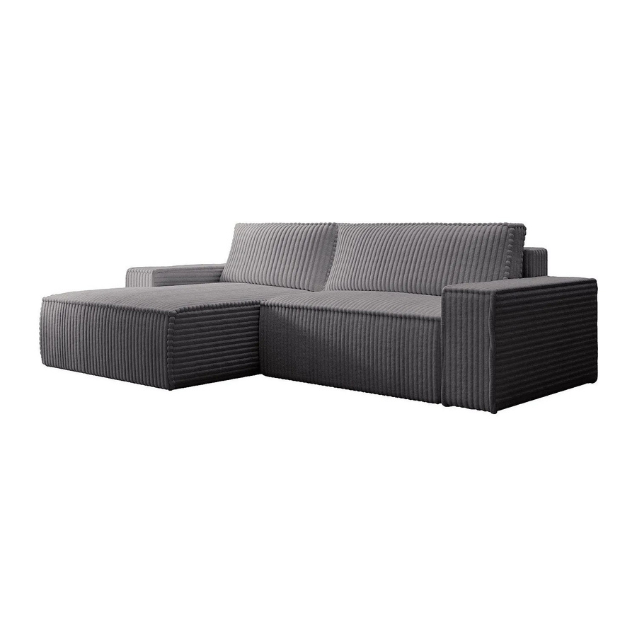 Vente-unique Schlafsofa Amelia in L-Form mit Cord-Bezug, Anthrazitgrau, Breite: 267 cm - Bild 2