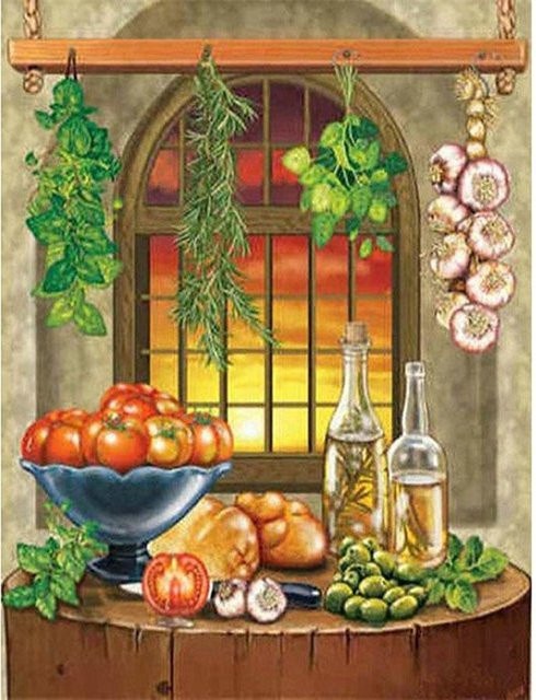 FIYO DIY Diamantstickerei Essen 5D Diamantmalerei Wein Gericht Mosaik Kreuzstich, Mehrfarbig, B x H: 30 x 20 cm - Bild 1