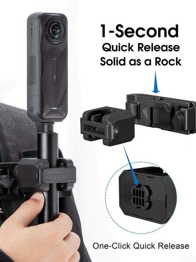 Selfie-Stick-Halterung als Rucksackgurt-Clip für Insta360 X4 X5 Air Go Ultra und DJI Osmo Action in Schwarz - Bild 7