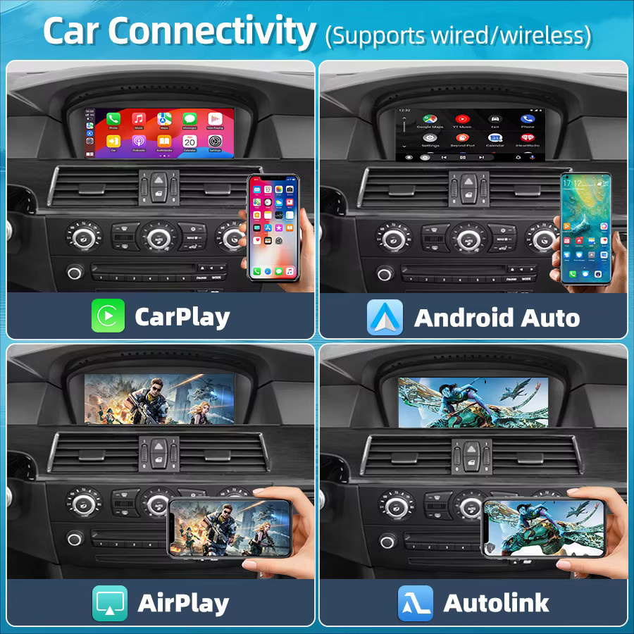 Junsun Wireless CarPlay und Android Auto Modul Decoder für BMW 3er und 5er Serie E60 E61 E62 E63 E90 E91 E92 E93 mit CCC/CIC System in Schwarz - Bild 2