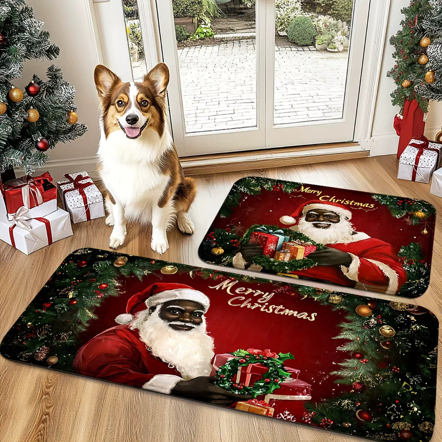 VIKAMA Weihnachts-Fußmatte mit schwarzem Weihnachtsmann Motiv, Rot/Schwarz, B/T: 60 x 40 cm - Bild 3