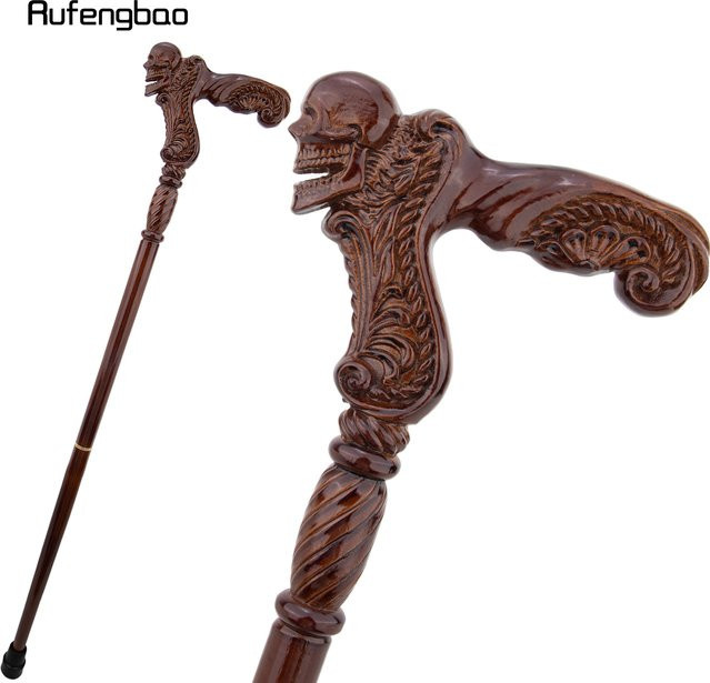 Rufengbao Schädel-Brauner Holz-Gehstock, Fantasy, Holz, 93cm - Bild 1