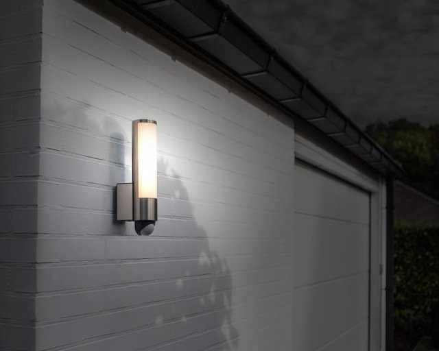 LUTEC LEDA Außenwandleuchte aus Edelstahl mit Bewegungssensor und LED, Up-Down-Licht, IP44, Silber/Schwarz - Bild 1