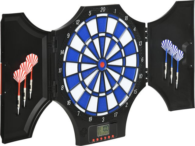SPORTNOW Elektronische klappbare Dartscheibe, 31 Spiele, bis zu 8 Spieler, LCD-Anzeige, Lautsprecher, Schwarz - Bild 1