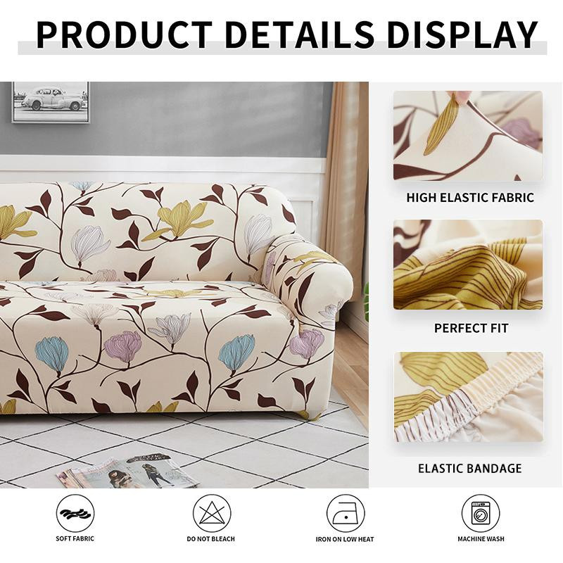 Elastischer Stretch-Sofabezug mit Blumendruck in Multicolour für 4-Sitzer Sofas, Breite: 235-300 cm - Bild 1