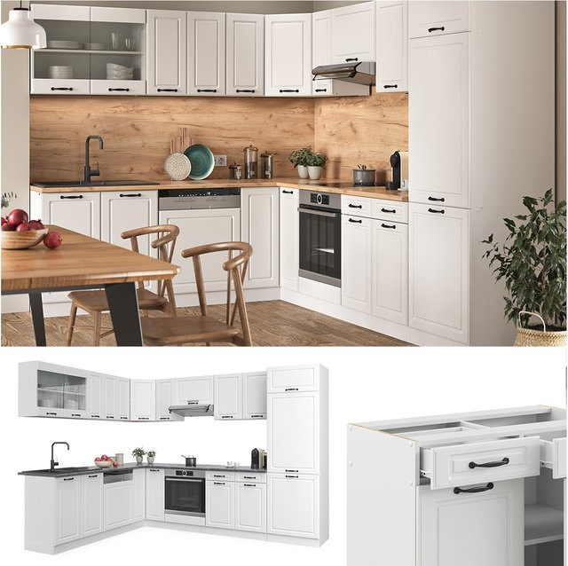 Vicco R-Line Eckküche Landhaus Weiß, Einbauküche B/T/H: 287 x 207 x 235 cm - Bild 1