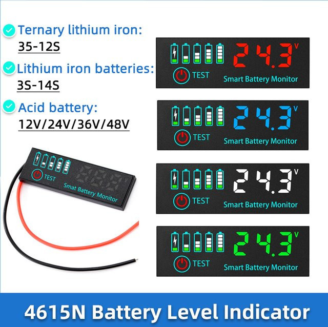 Batterie-Pegelanzeige Tester für 3S-14S 18650 Li-Ion Lipo und Blei-Säure-Batterien mit LED-Spannungsmesser Modul in Rot und Schwarz - Bild 1