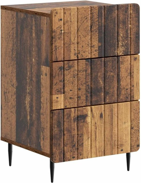 vidaXL Nachttisch mit Schubladen in Altholz-Optik, Farbe Braun/Schwarz, B/T/H: 43 x 41 x 68 cm - Bild 1