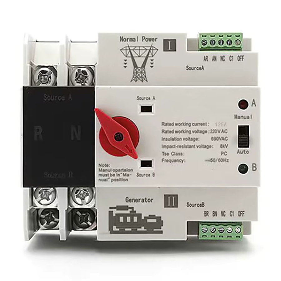 Einphasiger Dual-Power-Automatik-Wahlschalter für die DIN-Schiene ohne Unterbrechung, erhältlich in 2p, 4p und Ausführungen mit 63a, 100a oder 125a - Bild 2