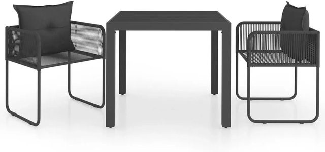 Furnicato 3-teilige Garten-Essgruppe aus PVC-Rattan in Schwarz für Garten, Patio und Terrasse - Bild 1