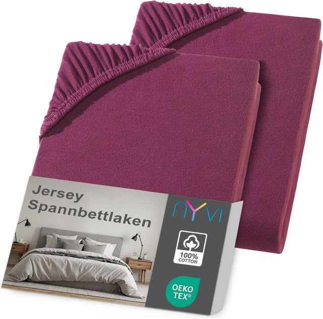 NYVI DreamScience Jersey Spannbettlaken 2er Pack, Farbe: bordeaux, Größe: 90 x 200 cm bis 100 x 200 cm, Matratzenhöhe: 22 cm - Bild 1