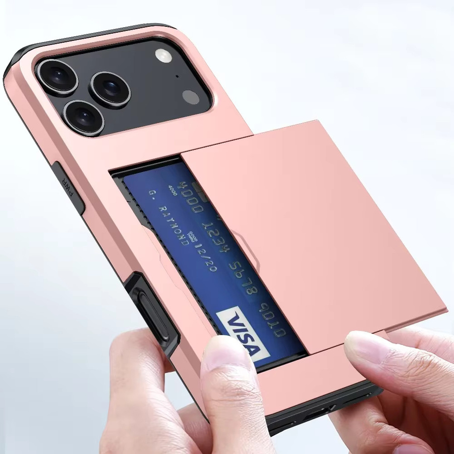 Robuste Handyhülle mit Kartenhalter und Brieftaschenfunktion für Apple iPhone 17 16 Plus 15 Pro Max 14 13 12 11 in Silber und Pink - Bild 1