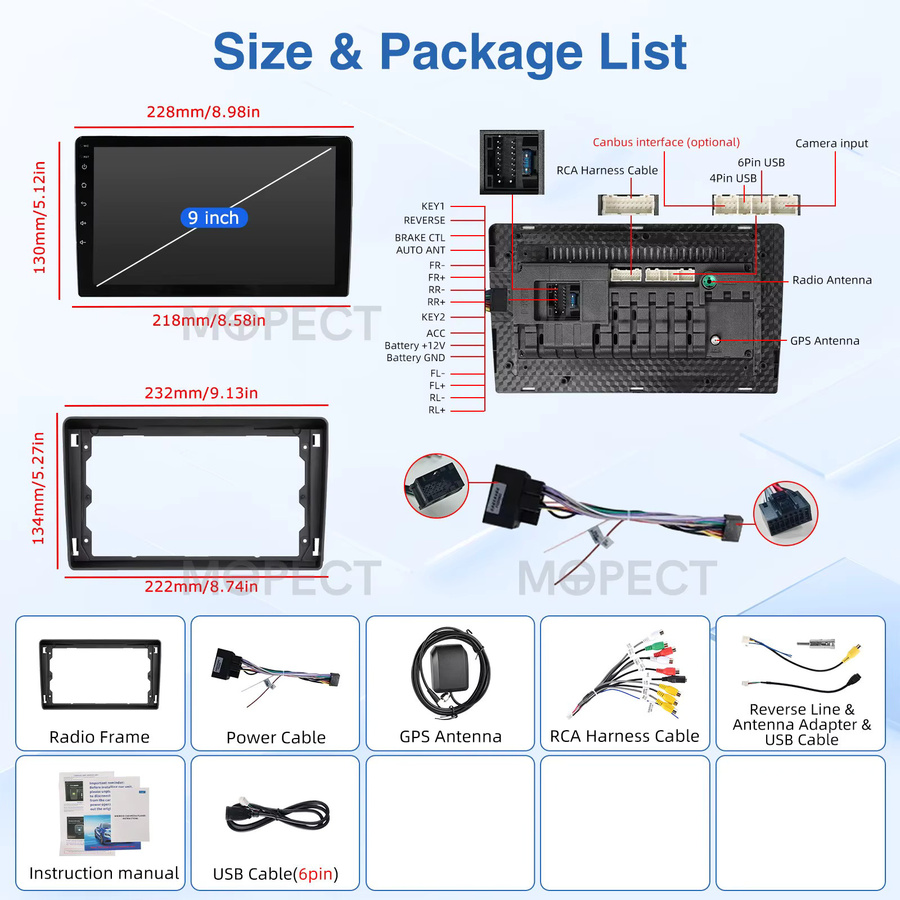 MOPECT 9-Zoll Android 15 Autoradio mit 4+128GB für Ford Transit MK7 2007-2014 und Ford Focus 2005-2008 inklusive Carplay, GPS, Bluetooth, DAB und AHD Kamera in Schwarz - Bild 5