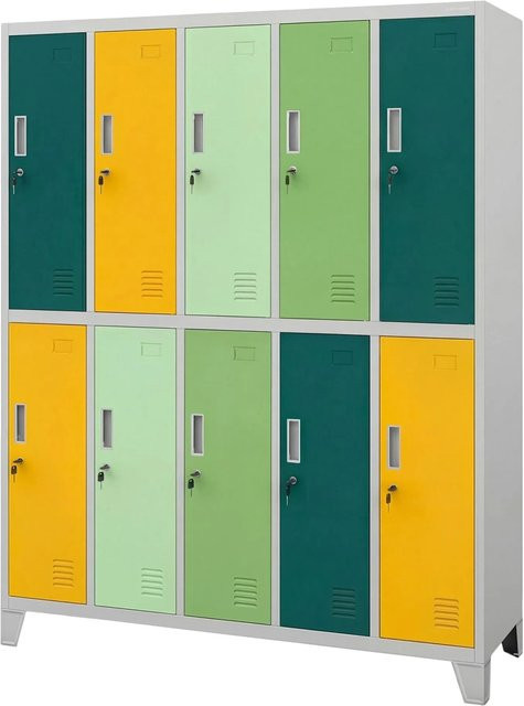 JAN NOWAK Arbeitsschutz-Kleiderschrank BARTEK mit 10 Türen aus pulverbeschichtetem Stahl, Grau-Vielfarbig, H: 172 cm, B: 136 cm, T: 45 cm - Bild 1
