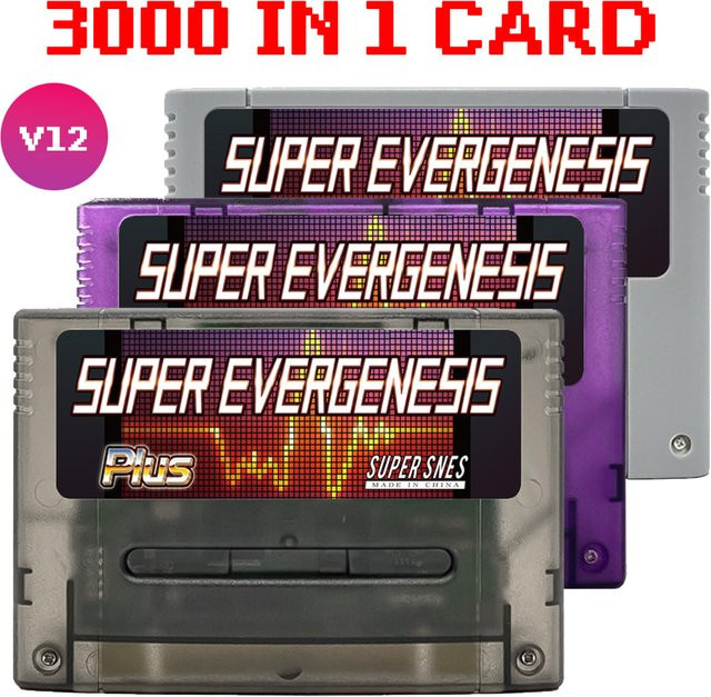 EVERGENESIS Super EVERGENESIS SNES SFC V12 3000-in-1 Spielkarte mit 8G TF-Karte für Super Famicom 16-Bit Videospielkonsolen in Grau - Bild 1