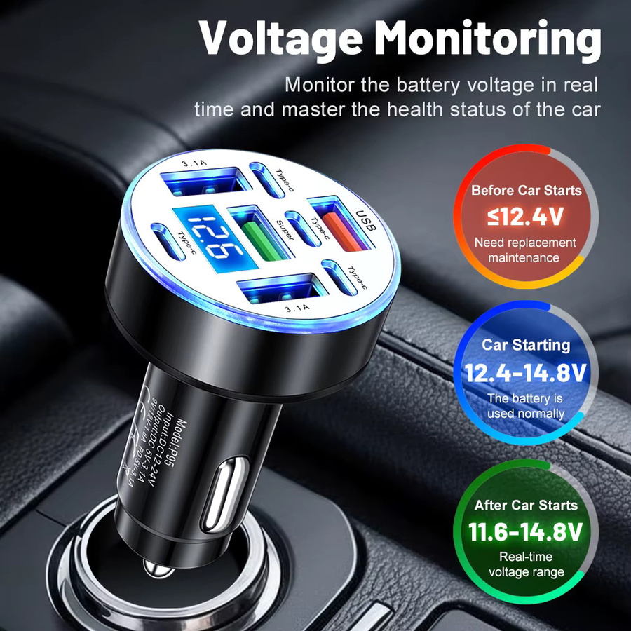 GUSEYEE 8-Port Autoladegerät mit digitalem Display und USB-Typ-C in Schwarz - Bild 2