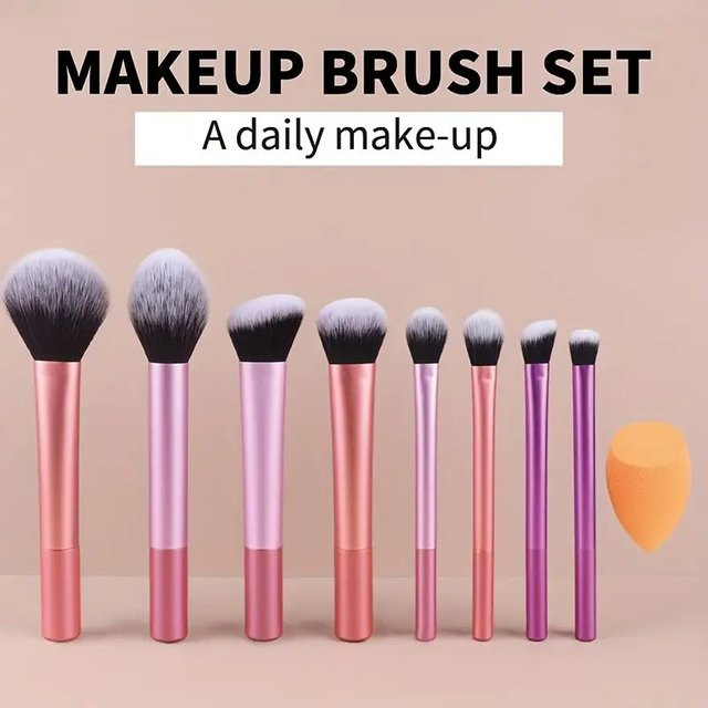 8-teiliges Make-up-Pinsel-Set mit Schwamm, mehrfarbig - Bild 1