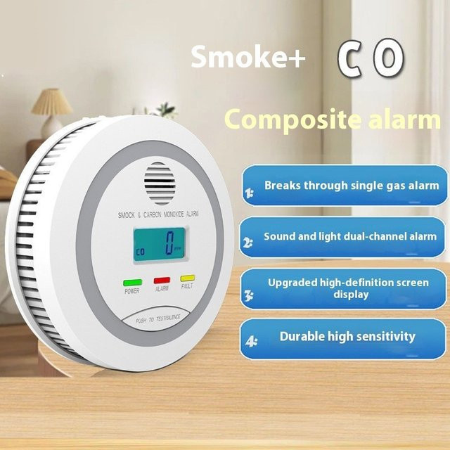 DYGSM 2-in-1 CO- und Rauchmelder mit LCD-Display und hochempfindlichem Doppelsensor in Weiß mit 90 dB Alarm - Bild 1