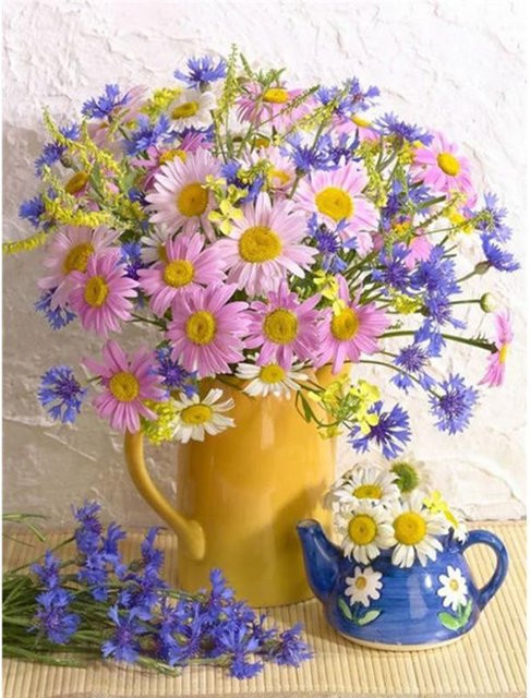 FIYO 5D-Diamantgemälde Gänseblümchen Blumen Motiv in Grau und Mehrfarbig, Breite: 20 cm, Höhe: 30 cm - Bild 1
