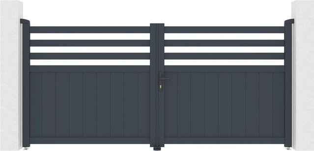 Casanoov Elektrisches Flügeltor Nevis aus Aluminium in Grau mit Drehtorantrieb Ranger B150, Breite: 305 cm, Höhe: 140 cm - Bild 1