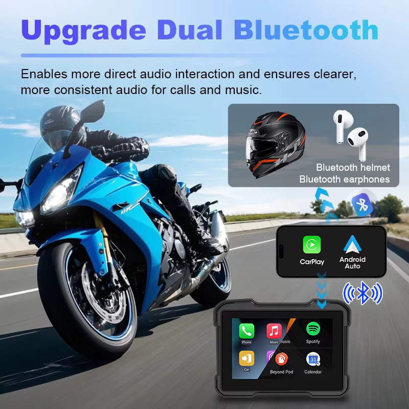 Develuck Tragbarer 5-Zoll-Motorrad-GPS-Navigator mit Wireless CarPlay und Android Auto, IPX7 wasserdicht, Bluetooth und TPMS-Unterstützung, Schwarz - Bild 3