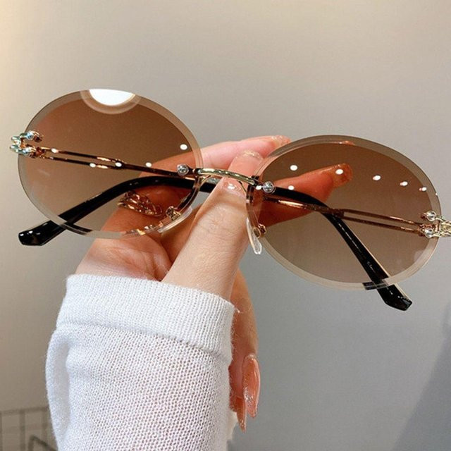 Ovale Sonnenbrille, randlos, Metall, Unisex, Tea brown - Bild 1