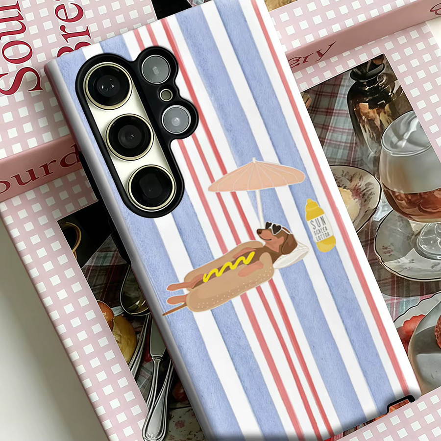 Stoßfeste Doppelschicht Handyhülle mit Hot Dog Dackel Strand-Motiv für Samsung Galaxy S25 Ultra, S24 und S23 Ultra Plus in Multicolour - Bild 3