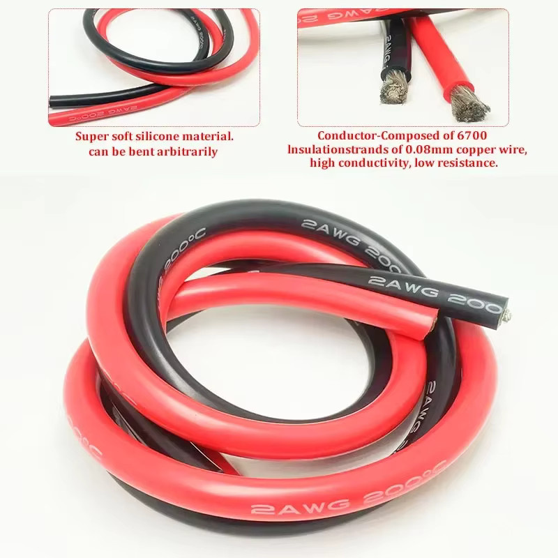 Bytebattle 2 AWG Silikonkabel 2 Gauge Zinn-Kupfer-Draht in Rot oder Schwarz, flexibles Hochtemperaturkabel für Automobil, Marine und Solaranlagen - Bild 2