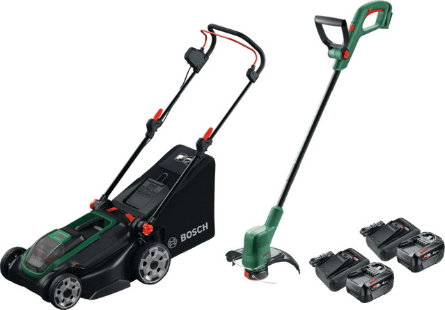 Bosch Rasenmäher Rotak 18V-43 Set mit Easygrasscut 18 und zwei 4,0 Ah Akku-Startersets aus der Power for All 18V Serie - Bild 1