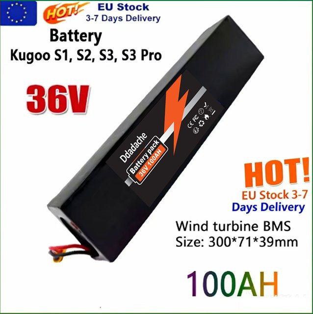 Wiederaufladbarer 36V 100Ah Lithium-Akku 18650 10S3P für Elektroroller mit BMS und XT60 XT30-Stecker, Schwarz - Bild 1