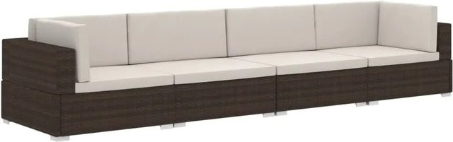 vidaXL 4-tlg. Garten-Sofagarnitur in L-Form aus braunem Poly-Rattan mit beigen Auflagen und pulverbeschichtetem Stahlgestell - Bild 1