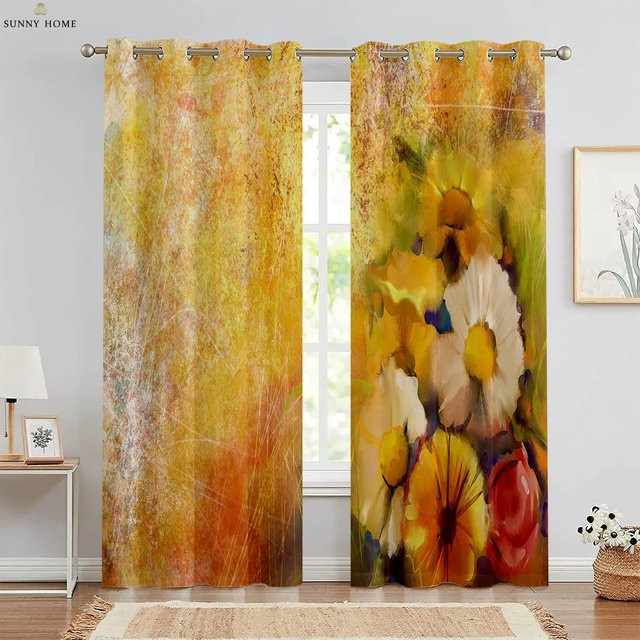 Dekorative Vorhänge mit Aquarell-Blumenmuster im pastoralen Stil von Household supplies MH, 2er-Set, Mehrfarbig, Polyesterfaser, B: 50 cm, H: 160 cm - Bild 1