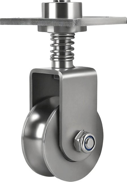 ZJMZYM Universal-Riemenscheibe als UH-förmiges Omni-Rad aus Edelstahl 304 in Silber für Schiebetore und Bodenschienenrollen mit Feder - Bild 1